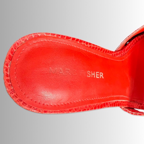 Marc Fisher Red Queta Snakeskin Mule Sandal in Red, Kitten Heel, Size 7.5 - Picture 8 of 8